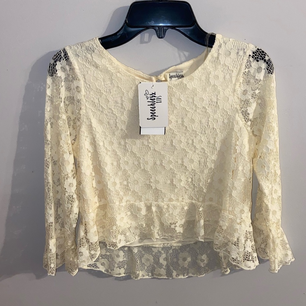 Speechless Kids brand big girls lace top- size large- NWT- ivory